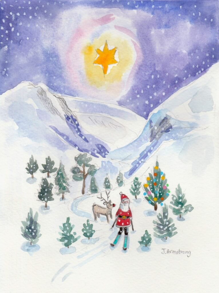 Santa Skiing Cairngorms Illustration
