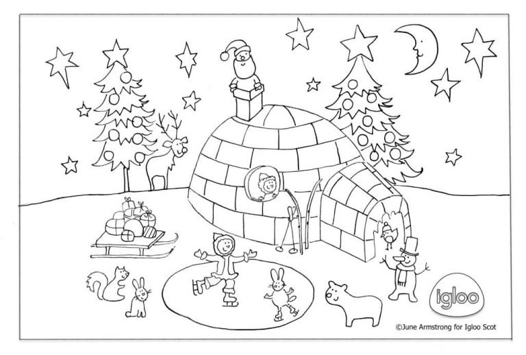 Xmas Winter Igloo Colouring In